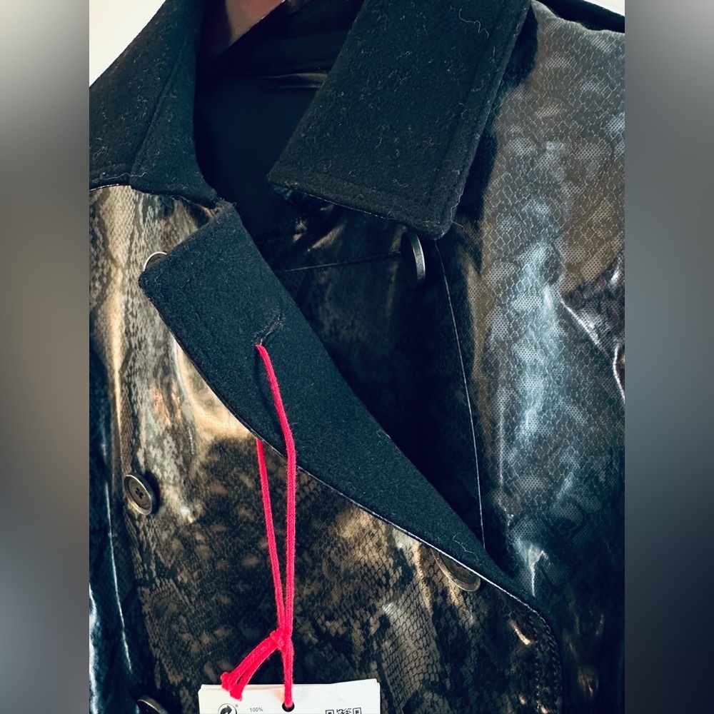 ZARA SURPLS XS City Chic Modern Snake Animal Pattern Wool Bl Belted Trench Coat - Picture 7 of 16
